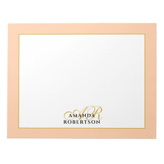 Personalized Monogram Peach Gold Black Stylish  ノートパッド (正面)