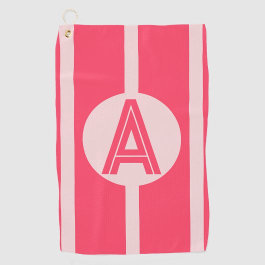 Personalized Monogram Pink Red Stripe ゴルフタオル (正面)