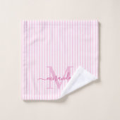 Personalized Monogram Pink & White Stripes バスタオルセット (ウォッシュタオル)