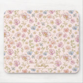 Personalized Monogram Pretty Vintage Floral マウスパッド (正面)