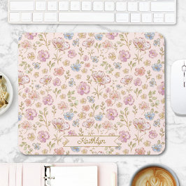 Personalized Monogram Pretty Vintage Floral マウスパッド