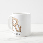 Personalized Monogram R Christmas Reindeer Holiday コーヒーマグカップ (正面左)
