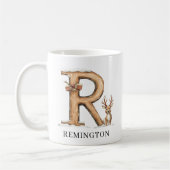 Personalized Monogram R Christmas Reindeer Holiday コーヒーマグカップ (左)