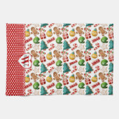Personalized Monogram Red Hearts Gingerbread Xmas キッチンタオル (横)