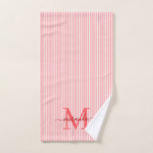 Personalized Monogram Red & White Stripes バスタオルセット (ハンドタオル)