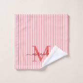Personalized Monogram Red & White Stripes バスタオルセット (ウォッシュタオル)