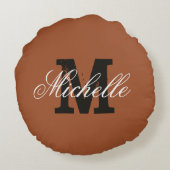 Personalized monogram sienna brown round throw ラウンドクッション (裏面)
