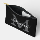 Personalized monogram small black cosmetic bag アクセサリーポーチ (見開き)