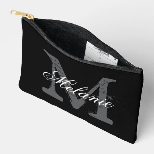 Personalized monogram small black cosmetic bag アクセサリーポーチ (見開き)
