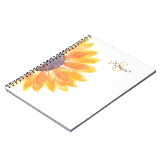 Personalized Monogram Sunflower  ノートブック (左側)
