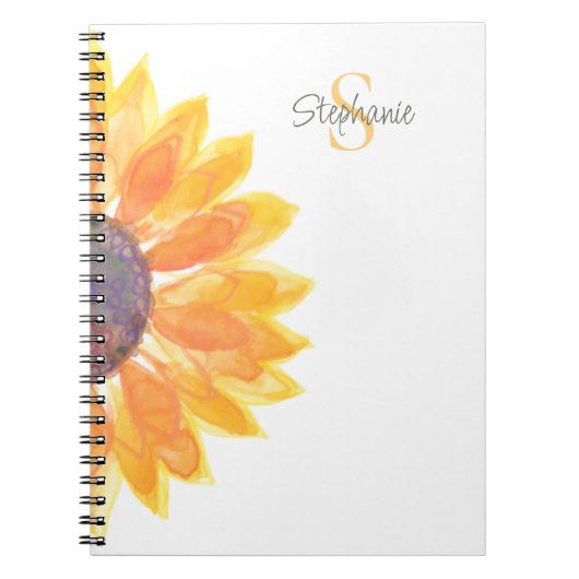 Personalized Monogram Sunflower  ノートブック (正面)