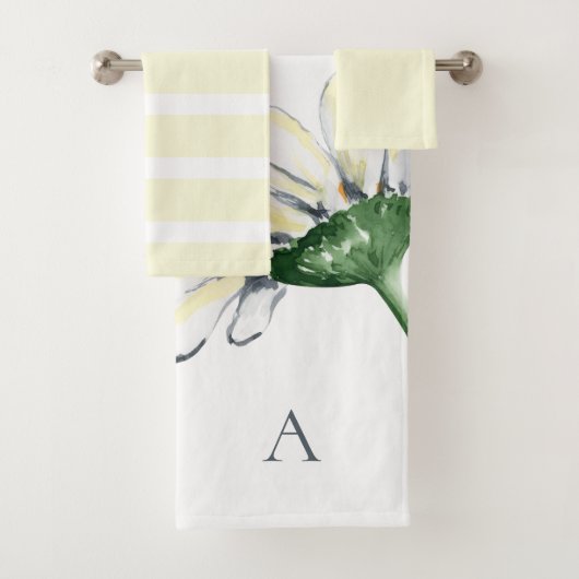 Personalized Monogram Watercolor Daisy Yellow バスタオルセット (インサイチュ)
