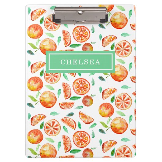 Personalized Monogram Watercolor Oranges Citrus クリップボード (正面)
