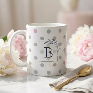 Personalized Monogram Wedding Favors – Pink & Grey コーヒーマグカップ