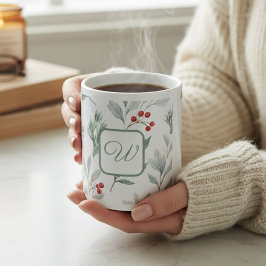 Personalized Monogram Winter Foliage Coffee Mug ジャンボコーヒーマグカップ