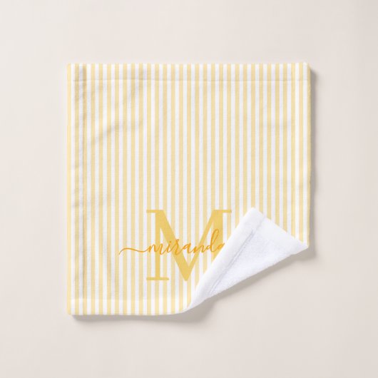 Personalized Monogram Yellow & White Stripes バスタオルセット (ウォッシュタオル)