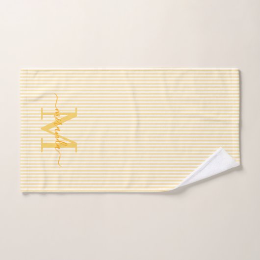 Personalized Monogram Yellow & White Stripes バスタオルセット (ハンドタオル)