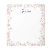 Personalized Monogrammed Pink Flowers Floral ノートパッド (正面)