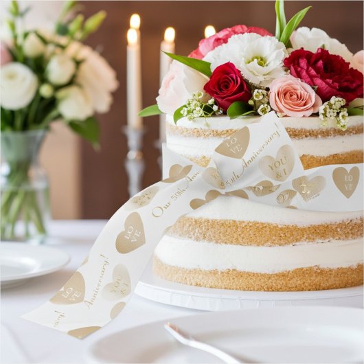 Personalized Monograms, Double the Golden Hearts  グログランリボン