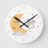 Personalized Moon Nursery Wall Clock Neutral Beige ラウンド壁時計 (正面)