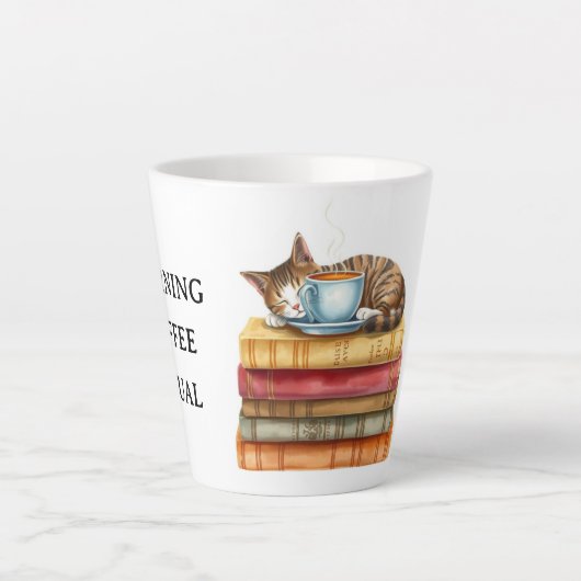 Personalized Morning Coffee Cat Ritual Cozy カフェラテマグ (正面)