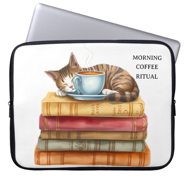 Personalized Morning Coffee Cat Ritual Cozy ラップトップスリーブ (正面)