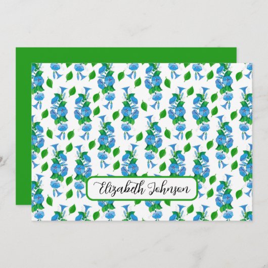 Personalized Morning Glories Floral Note Card ノートカード (正面/裏面)