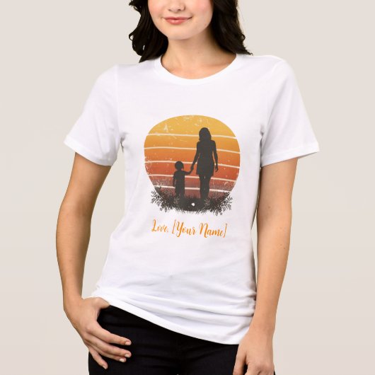 Personalized Mother and Child Sunset Silhouette  トライブレンドＴシャツ (正面)