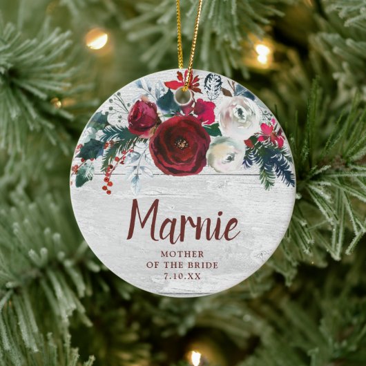 Personalized Mother Of The Bride Christmas Florals セラミックオーナメント (ツリー)