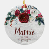 Personalized Mother Of The Bride Christmas Florals セラミックオーナメント (裏面)