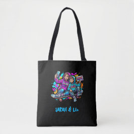 Personalized Mother & Son Graffiti Art Black Tote トートバッグ