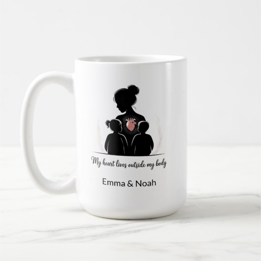 Personalized Motherhood Silhouette–Custom Mom Gift コーヒーマグカップ (左)