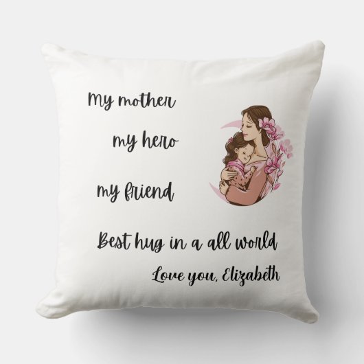 Personalized Mother's Day Mom's Hug Throw Pillow クッション (正面)