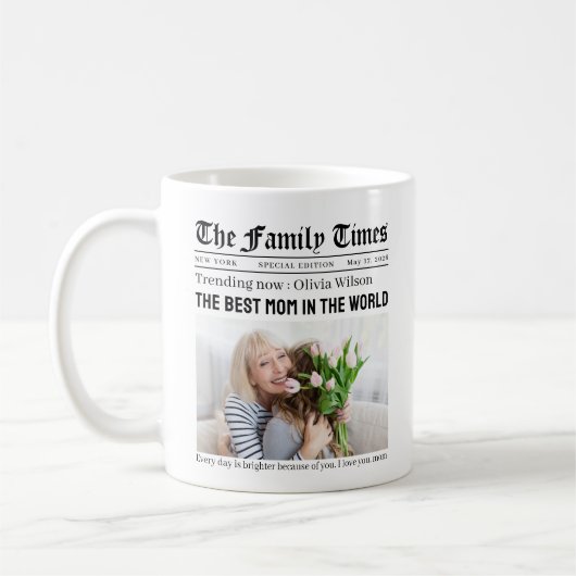 Personalized Mother's Day Newspaper Gift for Mom コーヒーマグカップ (左)
