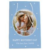 Personalized Mother's Day Photos Cute Blue White ミディアムペーパーバッグ (正面)