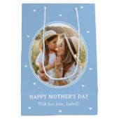 Personalized Mother's Day Photos Cute Blue White ミディアムペーパーバッグ (裏面)