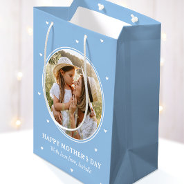Personalized Mother's Day Photos Cute Blue White ミディアムペーパーバッグ