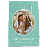 Personalized Mother's Day Photos Cute Mint Green ミディアムペーパーバッグ (裏面)