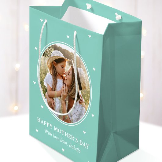 Personalized Mother's Day Photos Cute Mint Green ミディアムペーパーバッグ