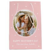 Personalized Mother's Day Photos Cute Pink White ミディアムペーパーバッグ (正面)