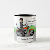 Personalized Motorcycle - Female Cartoon ツートーンマグカップ (中央)