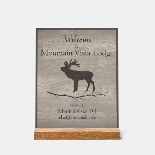 Personalized Mountain Lodge Guest WiFi Sign アクリルサイン (正面)