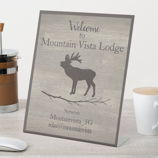 Personalized Mountain Lodge Guest WiFi Sign 台座サイン (インサイチュ)