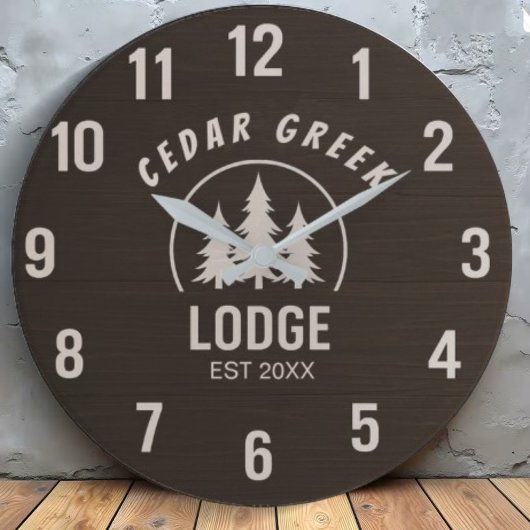 Personalized Mountain Retreat Rustic Wooden Forest ラージ壁時計