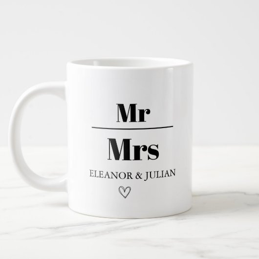 Personalized Mr and Mrs Mug Custom Couple Name Wed ジャンボコーヒーマグカップ (左)
