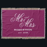 Personalized Mr and Mrs surname chic burgundy red スローブランケット<br><div class="desc">Personalized Mr and Mrs surname chic burgundy red Throw Blanket . Elegant typography design gift. Add your own family surname and date of marriage. Personalize with custom colors. Classy typography template.</div>