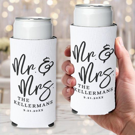 Personalized Mr. And Mrs. Wedding スリム缶クーラー