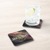 Personalized Mr & Mrs Agate Pink Romantic Luxury コースター (右側)