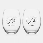 Personalized Mr. & Mrs. Stemless Wine Glass ステムなしワイングラス (裏面)