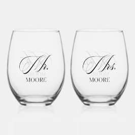 Personalized Mr. & Mrs. Stemless Wine Glass ステムなしワイングラス